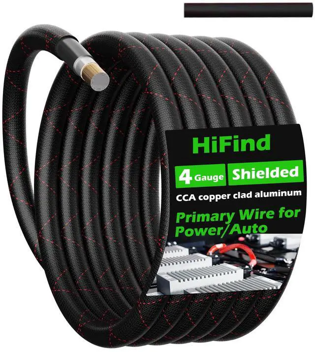 Main image of HiFind 4 Gauge AWG Power Ground Wire Cable 35 Ft, True Spec Shielded Braided Welding Battery Cable Terminal for Automotive, Car Audio, Amp Wiring, Speaker Stereo, Solar, Marine, Generator-Black