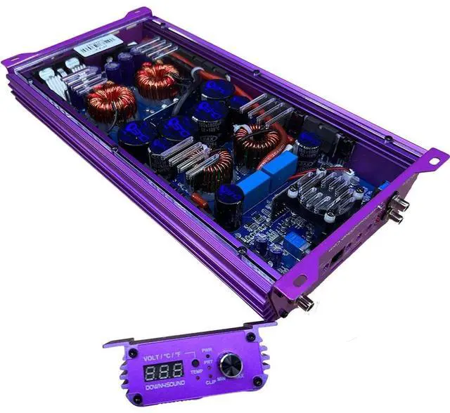 Alt view image 2 of 5 - DOWN4SOUND JP23 V2 Purple ^^ Monoblock Amplifier - 2800W RMS, 1-Ohm Stable, Linkable for Car Audio Systems, High-Performance Bass Amplifier for 2800W Subwoofer Setup