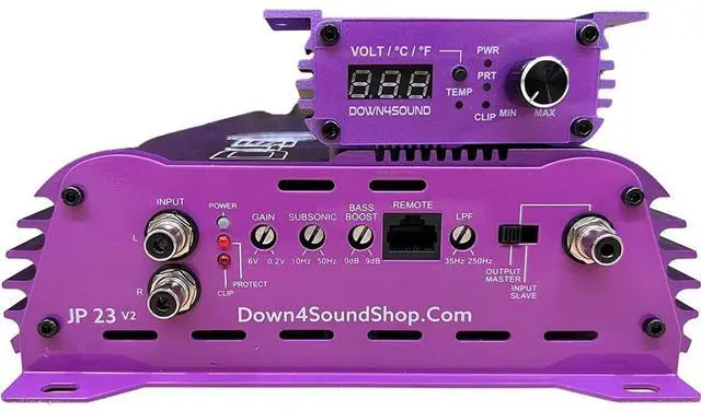 Alt view image 3 of 5 - DOWN4SOUND JP23 V2 Purple ^^ Monoblock Amplifier - 2800W RMS, 1-Ohm Stable, Linkable for Car Audio Systems, High-Performance Bass Amplifier for 2800W Subwoofer Setup