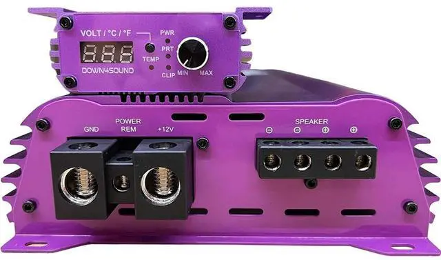 Alt view image 4 of 5 - DOWN4SOUND JP23 V2 Purple ^^ Monoblock Amplifier - 2800W RMS, 1-Ohm Stable, Linkable for Car Audio Systems, High-Performance Bass Amplifier for 2800W Subwoofer Setup
