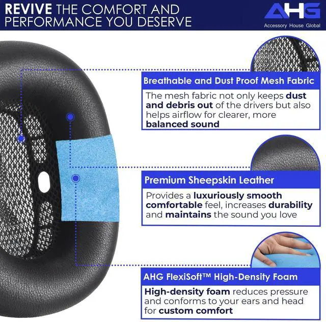 Alt view image 2 of 5 - AHG Accessory House Global Sheepskin Leather Replacement air pods max Ear Cushions Pads Compatible with Apple AirPods Max Headphones (Space Gray). Easy DIY Fit ^^ High-Density Foam ^^ Strong Magnet
