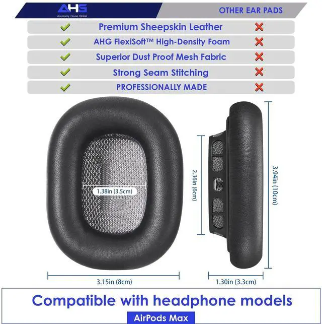 Alt view image 3 of 5 - AHG Accessory House Global Sheepskin Leather Replacement air pods max Ear Cushions Pads Compatible with Apple AirPods Max Headphones (Space Gray). Easy DIY Fit ^^ High-Density Foam ^^ Strong Magnet