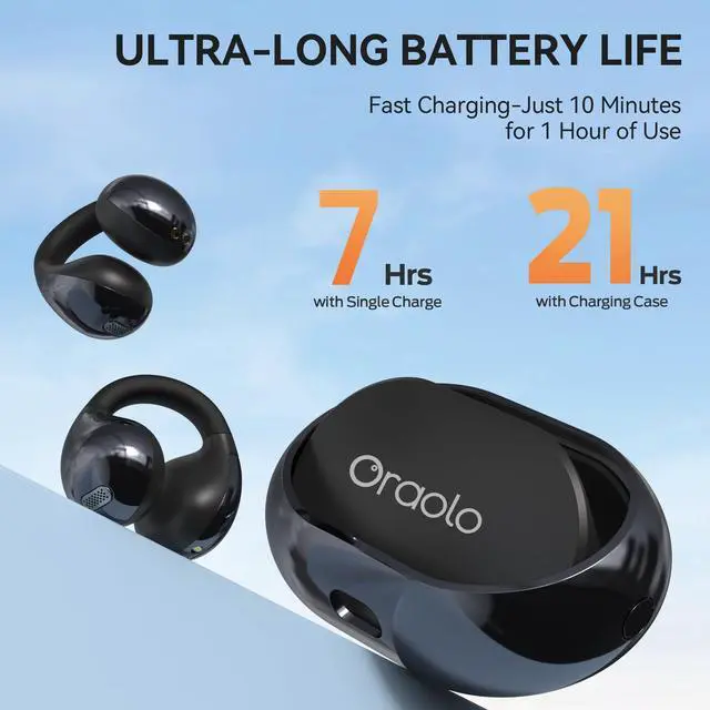 Alt view image 5 of 5 - Oraolo Open Ear AC600 Headphones, Bluetooth 6.0 Wireless Earbuds with HiFi Stereo, Clip-On Earbuds with ENC Clear Call, 24H Playtime, Touch Control, IPX6 Waterproof Wireless Headphones f
