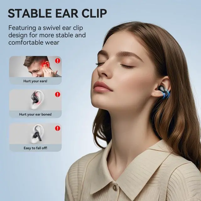 Alt view image 3 of 5 - Oraolo Open Ear AC600 Headphones, Bluetooth 6.0 Wireless Earbuds with HiFi Stereo, Clip-On Earbuds with ENC Clear Call, 24H Playtime, Touch Control, IPX6 Waterproof Wireless Headphones f