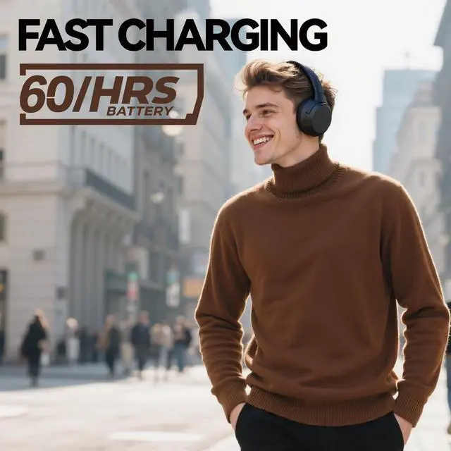 Alt view image 2 of 5 - SunoFi Hybrid Active Noise Cancelling Headphones, Wireless Over Ear Bluetooth Headphones with Mic, 60H Playtime, Hi-Res Audio, Deep Bass, Foldable Comfort Fit Ear Cups for Travel, Office, Home