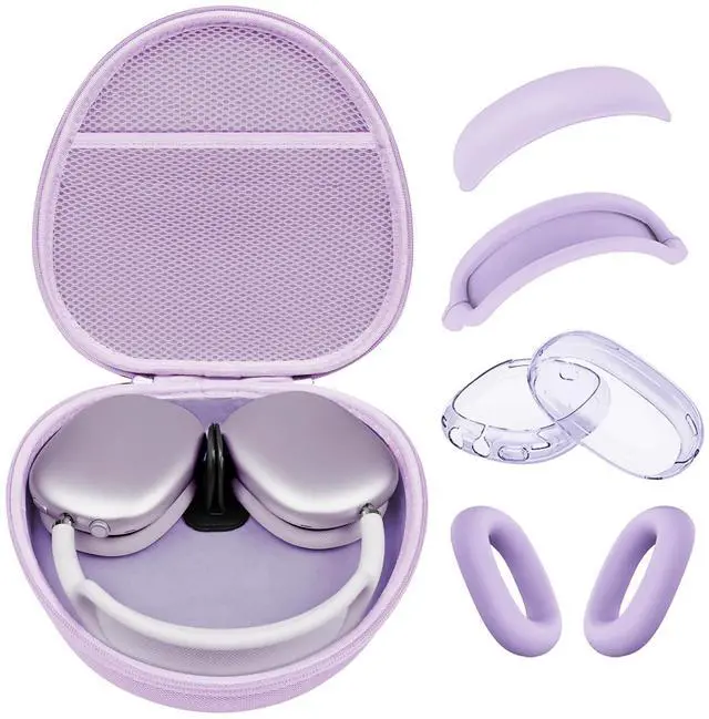 Main image of Hard Case for AirPods Max 2 Supports Sleep Mode, Travel Carrying Headphone Case with AirPods Max 2/1 Clear Ear Cups Cover/Silicone Earpad Case/Headband Cover, Protective Portable Storage Bag, Purple