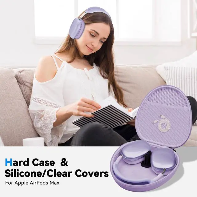 Alt view image 2 of 5 - Hard Case for AirPods Max 2 Supports Sleep Mode, Travel Carrying Headphone Case with AirPods Max 2/1 Clear Ear Cups Cover/Silicone Earpad Case/Headband Cover, Protective Portable Storage Bag, Purple