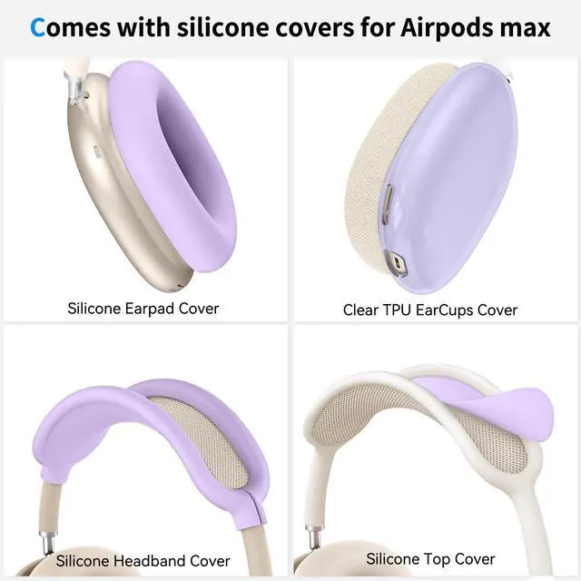 Alt view image 4 of 5 - Hard Case for AirPods Max 2 Supports Sleep Mode, Travel Carrying Headphone Case with AirPods Max 2/1 Clear Ear Cups Cover/Silicone Earpad Case/Headband Cover, Protective Portable Storage Bag, Purple