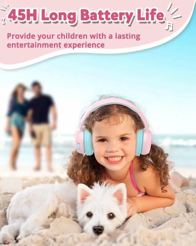 Alt view image 3 of 5 - Tronsmart KH02 Kids Headphones Volume Limit 74/85/93dB, 45H Playtime, 3.5mm Jack, Foldable, Wireless Headphones with Microphone for School/Travel/Plane (Princess Pink)