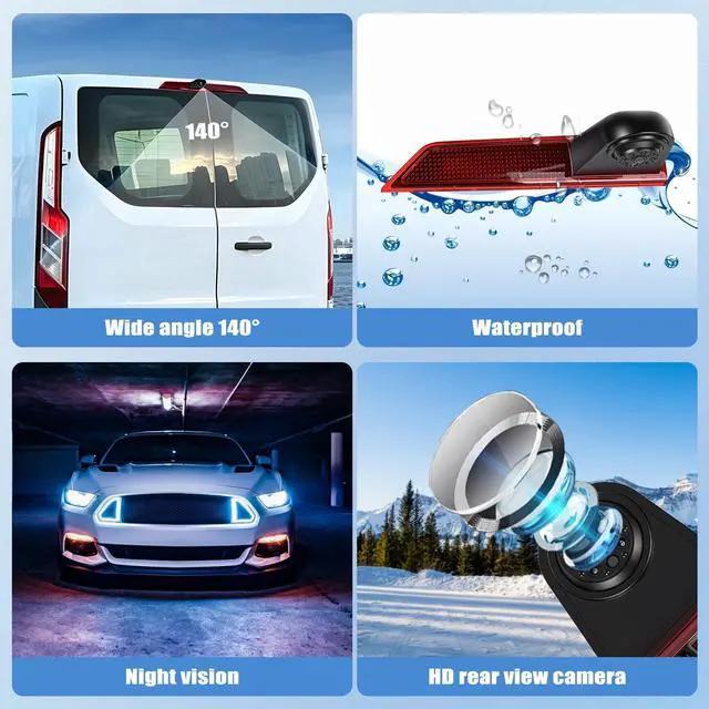 Alt view image 3 of 5 - Third Brake Light Backup Dual Camera for Ford Transit 2012-2015 Van Truck, IR Night Vision, CVBS NTSC/AHD, 140 Wide Angle, IP67 Waterproof, Night Vision, Parking Assist Replaces