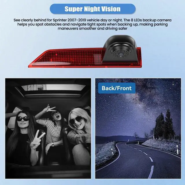 Alt view image 4 of 5 - Third Brake Light Backup Dual Camera for Ford Transit 2012-2015 Van Truck, IR Night Vision, CVBS NTSC/AHD, 140 Wide Angle, IP67 Waterproof, Night Vision, Parking Assist Replaces