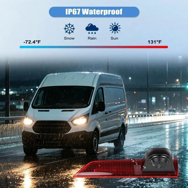 Alt view image 5 of 5 - Third Brake Light Backup Dual Camera for Ford Transit 2012-2015 Van Truck, IR Night Vision, CVBS NTSC/AHD, 140 Wide Angle, IP67 Waterproof, Night Vision, Parking Assist Replaces