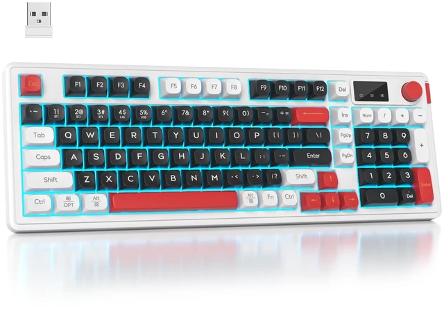 Main image of Mosptnspg RGB Mechanical Feel Membrane Wireless Keyboard, Wired/Bluetooth/2.4G Silent ABS Ball Cap Gasket Structure Gaming Office Keyboard for PC/Mac/Win (98 Black)