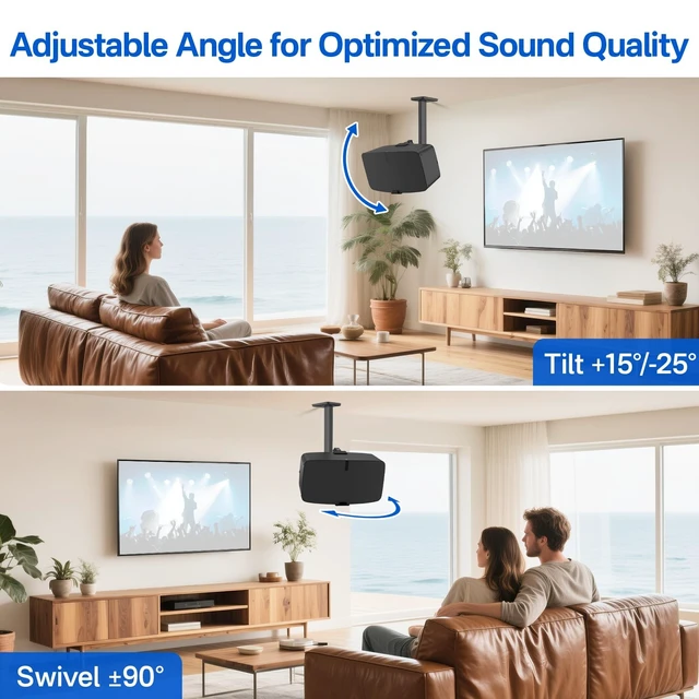 Alt view image 3 of 5 - Yibracki Pair of Heavy Duty Speaker Wall Mounts for Sonos 5 Mount & Sonos Play 5 Mount - Tilt & Swivel Adjustable Speaker Mounts for Sonos Play 5 Gen 2 Wall Mounting Bracket, Black