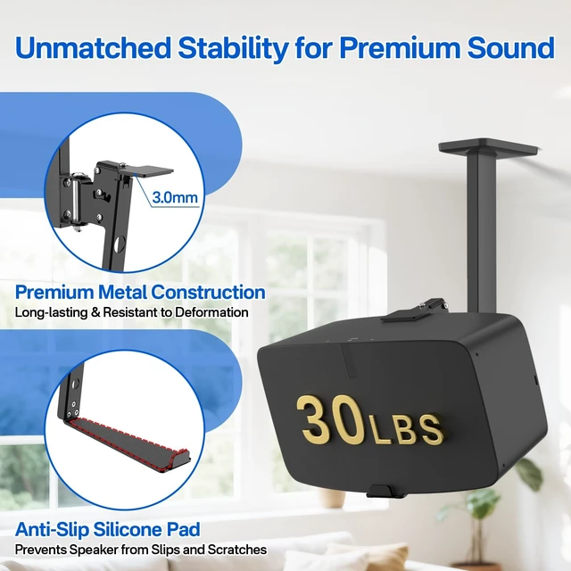 Alt view image 4 of 5 - Yibracki Pair of Heavy Duty Speaker Wall Mounts for Sonos 5 Mount & Sonos Play 5 Mount - Tilt & Swivel Adjustable Speaker Mounts for Sonos Play 5 Gen 2 Wall Mounting Bracket, Black