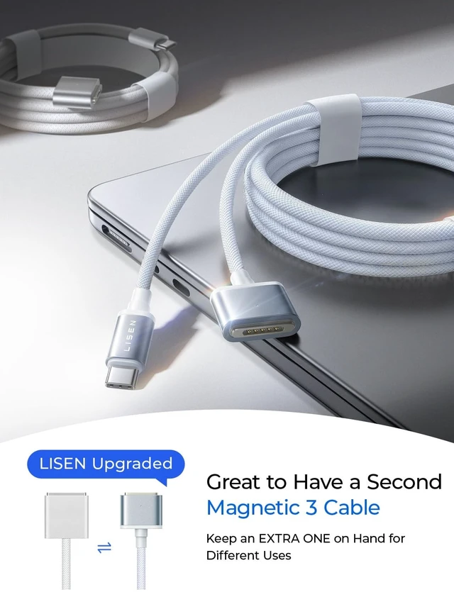 Alt view image 5 of 5 - LISEN MacBook Air Charger Magnetic 140W Magsafe 3 Cable, Sky Blue 6.6FT