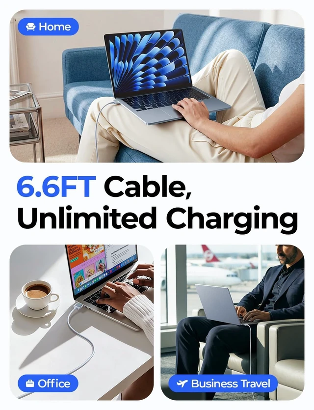 Alt view image 3 of 5 - LISEN MacBook Air Charger Magnetic 140W Magsafe 3 Cable, Sky Blue 6.6FT