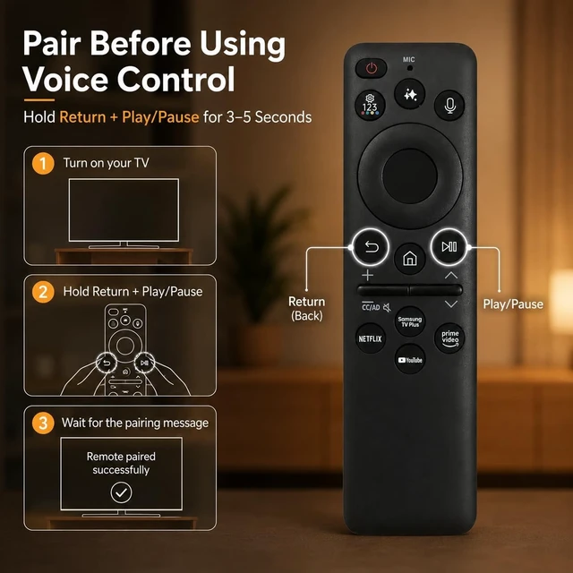 Alt view image 5 of 5 - Rechargeable Solar Voice Remote for Samsung OLED S90H Series Vision AI Smart TV TM2660H QN55S90HAEXZA QN42S90HAEXZA QN48S90HAEXZA QN65S90HAEXZA QN77S90HAEXZA QN84S90HAEXZA