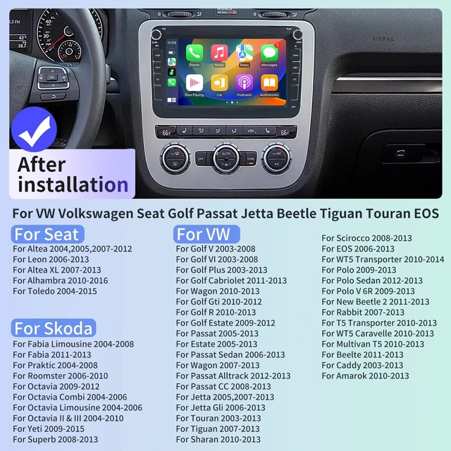 Alt view image 3 of 5 - Car Radio for Volkswagen Seat Golf Passat Jetta Beetle Tiguan Touran EOS 8"