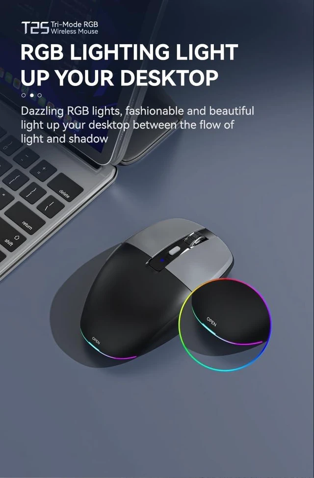 Alt view image 5 of 5 - Wireless Bluetooth Mouse,Tri Mode(Bluetooth & USB-C & USB-A) Type-C Cordless Mice with LED,6 Buttons,Rechargeable,Ergonomic Silent Clicks,3200D-PI for PC/Laptop/Tablet/Computer/Mac Multi-Device