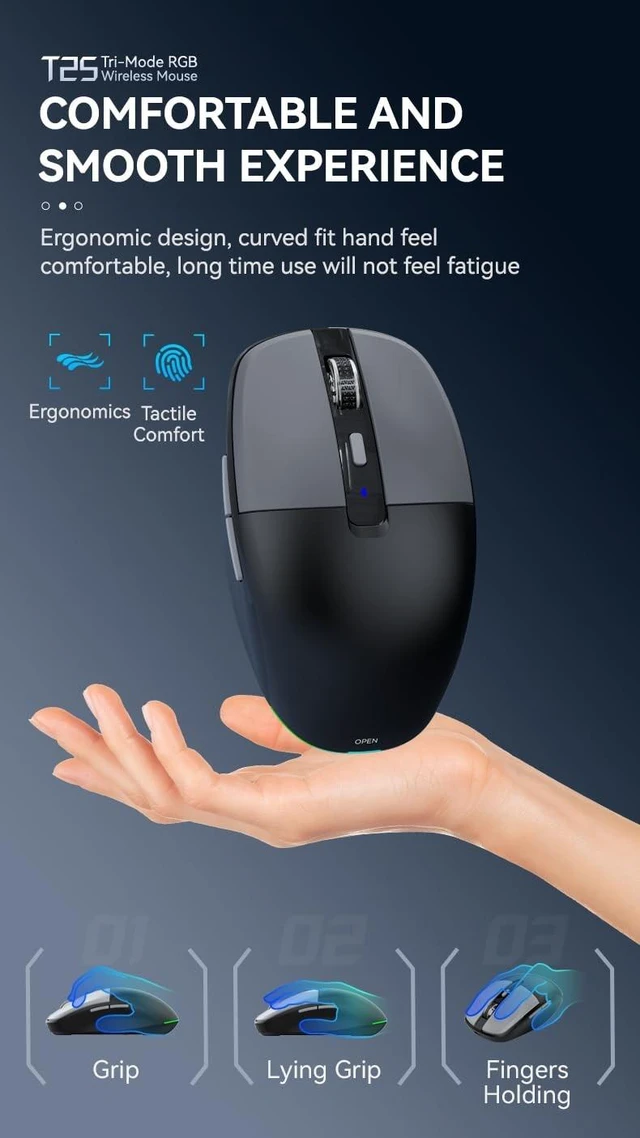 Alt view image 4 of 5 - Wireless Bluetooth Mouse,Tri Mode(Bluetooth & USB-C & USB-A) Type-C Cordless Mice with LED,6 Buttons,Rechargeable,Ergonomic Silent Clicks,3200D-PI for PC/Laptop/Tablet/Computer/Mac Multi-Device