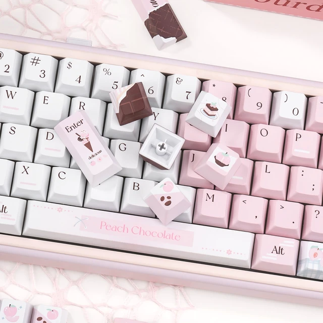 Alt view image 4 of 5 - ZERRIOY 130-Key PBT Dye-Sublimation Pink White Cute Aesthetic Keycaps