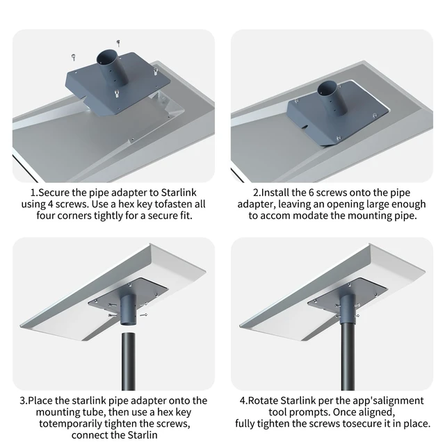 Alt view image 4 of 5 - Starlink Performance Gen 3 Pipe Adapter,Heavy Duty Stainless Steel Starlink Performance Roof Flat Mount Kit,Starlink V3 Pole Wedge Mounting Kit,Fits Boat, RV for Extreme Climates
