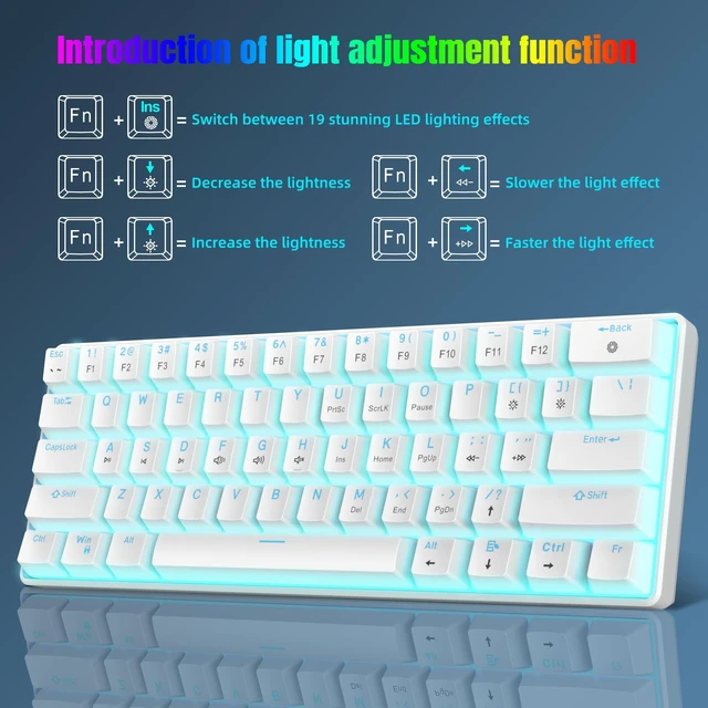 Alt view image 2 of 5 - Snpurdiri 60% Mechanical Gaming Keyboard (White, Blue Switches)