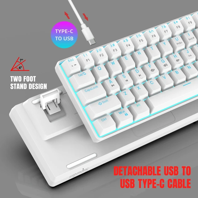Alt view image 5 of 5 - Snpurdiri 60% Mechanical Gaming Keyboard (White, Blue Switches)