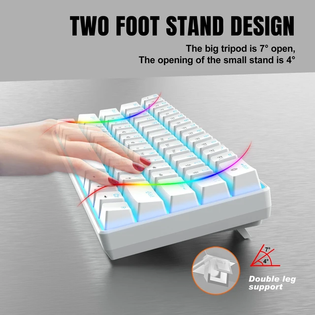 Alt view image 4 of 5 - Snpurdiri 60% Mechanical Gaming Keyboard (White, Blue Switches)