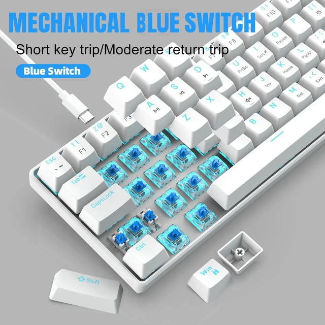 Alt view image 3 of 5 - Snpurdiri 60% Mechanical Gaming Keyboard (White, Blue Switches)