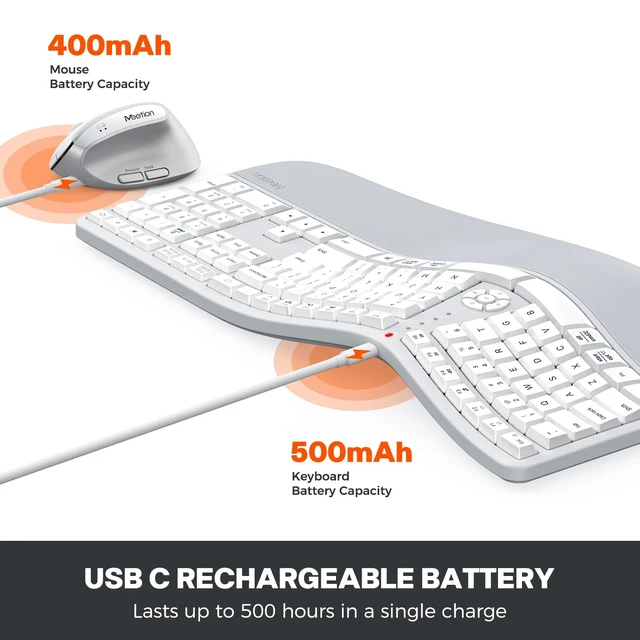 Alt view image 4 of 5 - MEETION Ergonomic Keyboard Mouse Combo, Split Design Vertical Mouse Gray