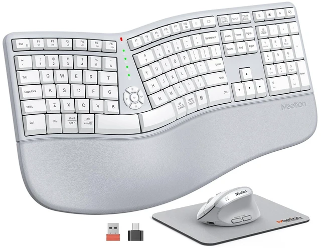 Main image of MEETION Ergonomic Keyboard Mouse Combo, Split Design Vertical Mouse Gray