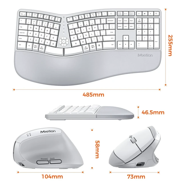 Alt view image 5 of 5 - MEETION Ergonomic Keyboard Mouse Combo, Split Design Vertical Mouse Gray