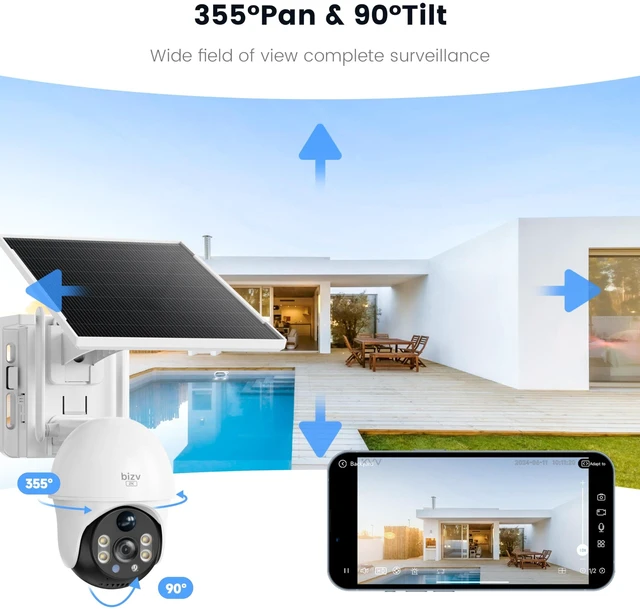 Alt view image 5 of 5 - bizv 4G LTE Cellular Security Camera Wireless Outdoor,4MP Solar Powered No WiFi Security Camera, Color Night Vision, Smart Detection,Two Way Audio,Local/Cloud Storage(White) (P15N)