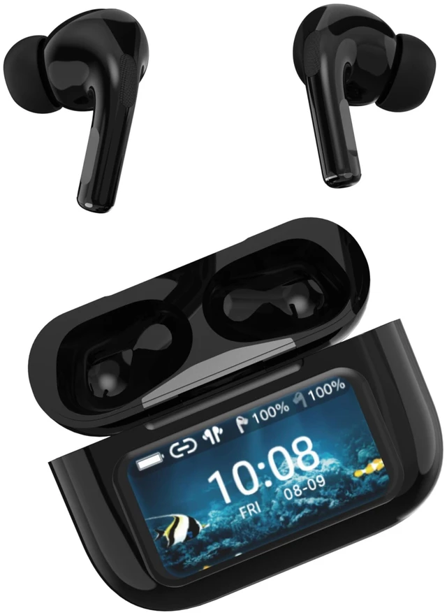 Main image of IQ Sound IQ-341 ANC & ENC Bluetooth Earphone with Touchscreen Display Charging Case, True Wireless Earbuds, Stereo Sound, Dual Mic, Voice Assistant, In-Ear Detection, USB-C Charging (Black)