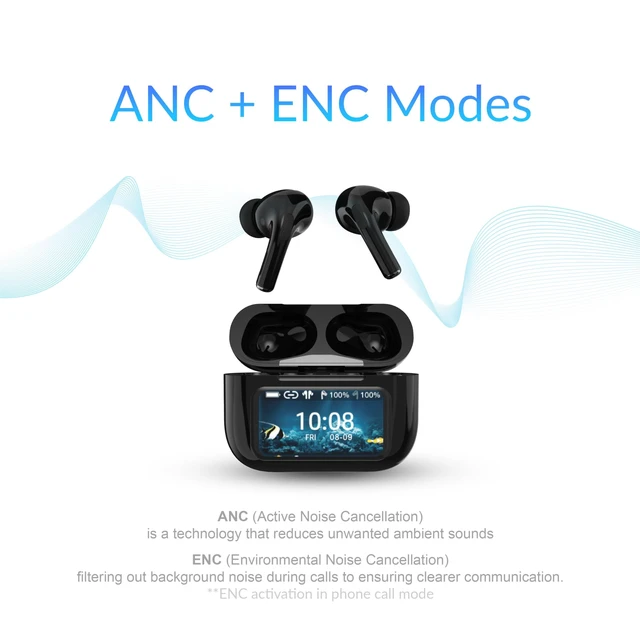 Alt view image 5 of 5 - IQ Sound IQ-341 ANC & ENC Bluetooth Earphone with Touchscreen Display Charging Case, True Wireless Earbuds, Stereo Sound, Dual Mic, Voice Assistant, In-Ear Detection, USB-C Charging (Black)