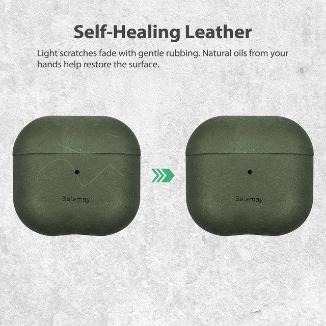 Alt view image 3 of 5 - Belemay Crazy Horse Leather Case for AirPods 5 (2026) / AirPods 4 (2024)