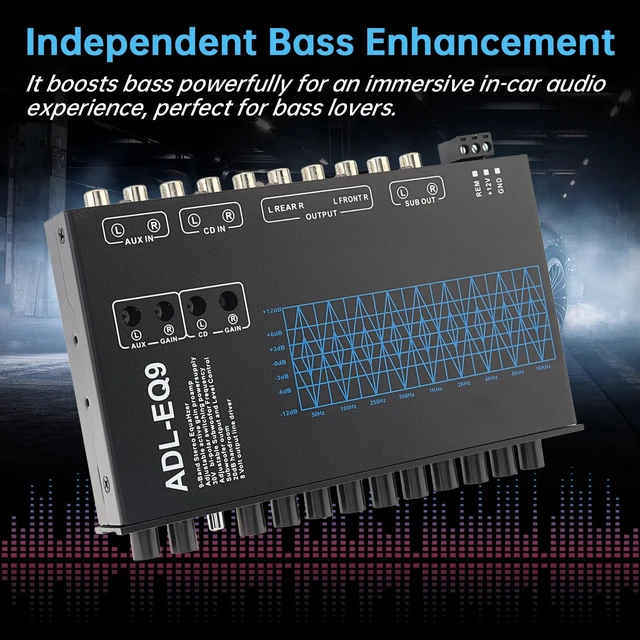 Alt view image 4 of 5 - DriSentri 9-Band Car Audio Equalizer, Car Graphic Equalizer EQ W/Front, 9 Band Noise Reduction DSP Car Equalizer for Car Stereo System with Independent Subwoofer Output