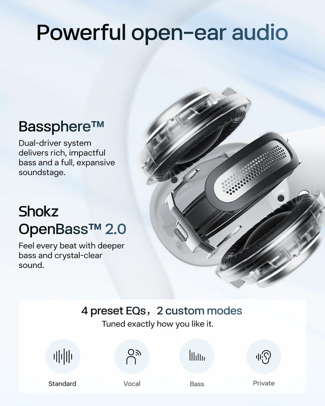 Alt view image 4 of 5 - SHOKZ OpenFit Air 2, Open Earbuds, Black, Water Resistant, Secure Earhooks