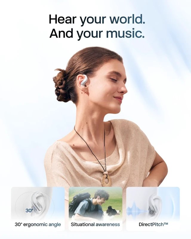 Alt view image 5 of 5 - SHOKZ OpenFit Air 2, Open Earbuds, Black, Water Resistant, Secure Earhooks