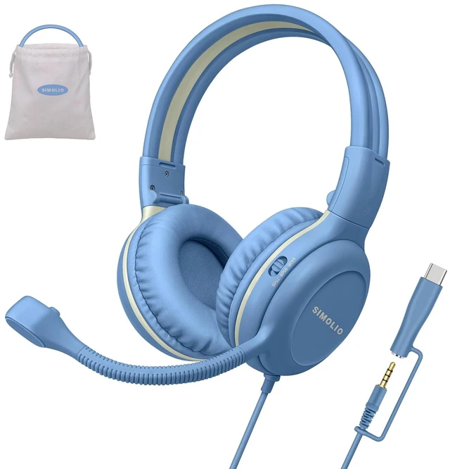 Main image of SIMOLIO-USB-C-Headphones Wired-Kids for-School w/Swivel HD Boom-Microphone