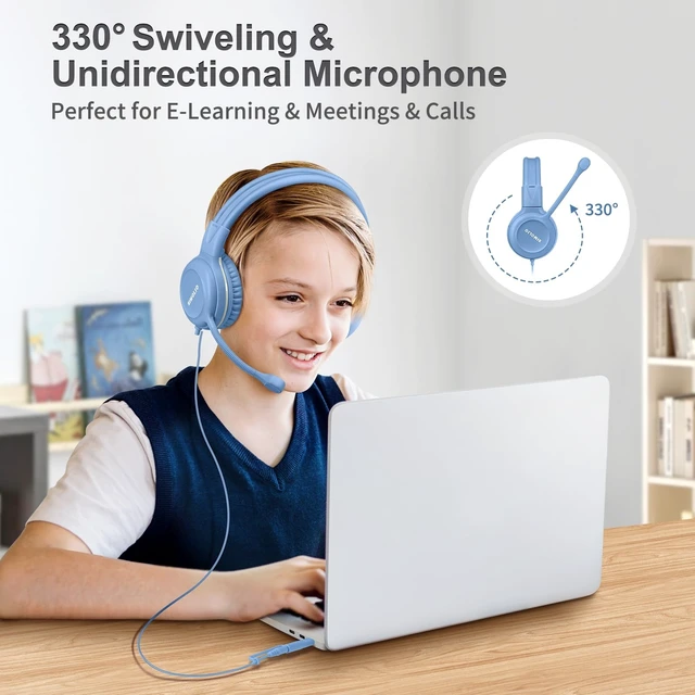 Alt view image 3 of 5 - SIMOLIO-USB-C-Headphones Wired-Kids for-School w/Swivel HD Boom-Microphone
