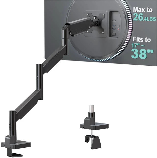 Main image of WALI Extra Long Single Monitor Arm for 17-38 inch Screens, up to 26.4 lbs