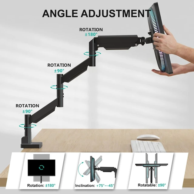 Alt view image 5 of 5 - WALI Extra Long Single Monitor Arm for 17-38 inch Screens, up to 26.4 lbs