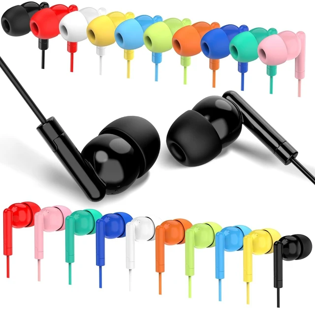 Main image of MKDTNJT 200 Pack Bulk Earbuds for Classroom,Wholesale Wired Students in Ear Earphones with 3.5 mm Jack for School Computer Chromebook Laptop PC,Individually Bagged,(HTC003,Mixed Colors)