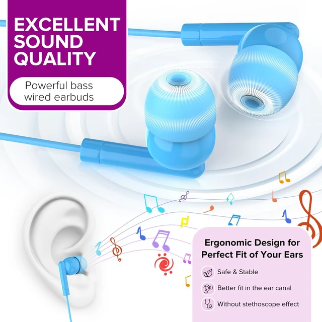 Alt view image 3 of 5 - MKDTNJT 200 Pack Bulk Earbuds for Classroom,Wholesale Wired Students in Ear Earphones with 3.5 mm Jack for School Computer Chromebook Laptop PC,Individually Bagged,(HTC003,Mixed Colors)