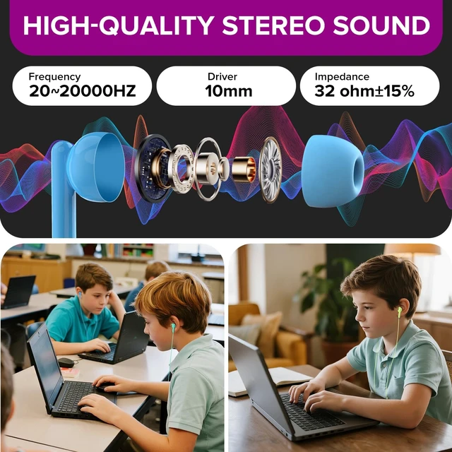 Alt view image 5 of 5 - MKDTNJT 200 Pack Bulk Earbuds for Classroom,Wholesale Wired Students in Ear Earphones with 3.5 mm Jack for School Computer Chromebook Laptop PC,Individually Bagged,(HTC003,Mixed Colors)