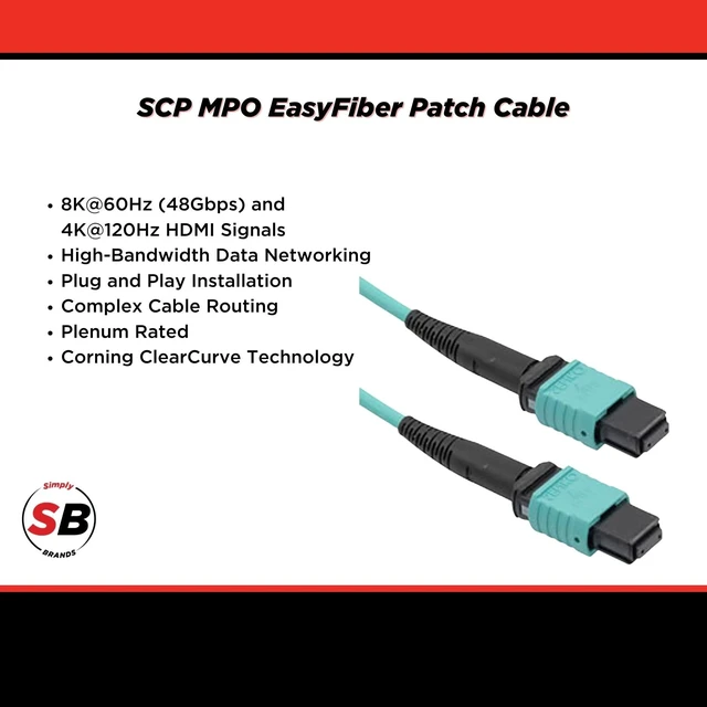 Alt view image 2 of 5 - Simply45 SCP MPO EasyFiber Patch Cable, 200ft/61M, Aqua