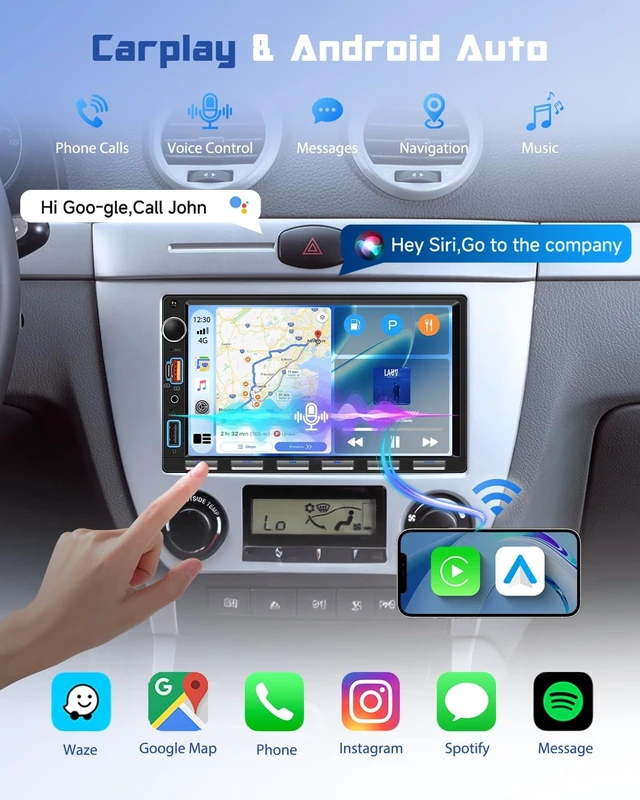 Alt view image 2 of 5 - 7'' Double Din Radio Car Stereo with Wireless CarPlay Android Auto